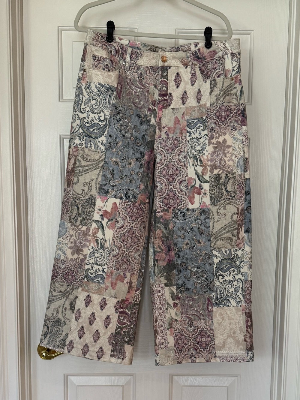 Chico's Patchwork Floral Wide-Leg Denim - Pink, Blue & Cream